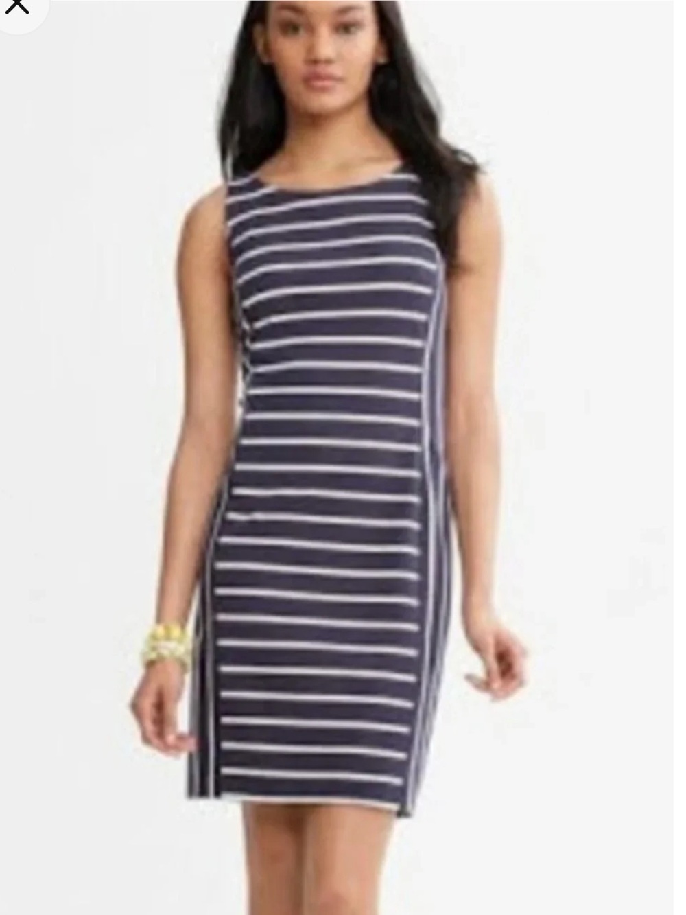 Banana Republic Sleeveless Navy and White Striped Shift Dress